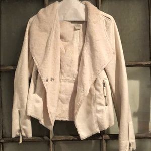 White Faux Fur and Faux Snake Skin Designed Jacket